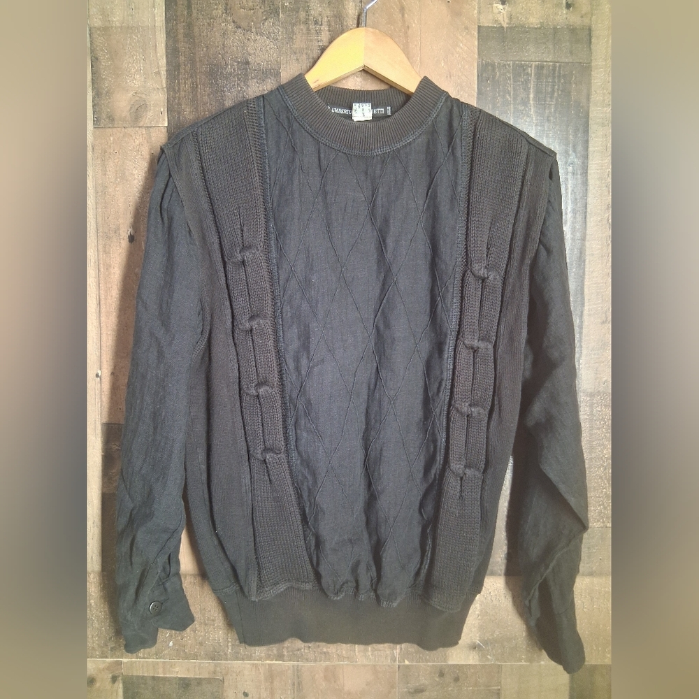 Umberto Gunocchietti Made In Itaaly Black Sweater Size 52 Linen Cotton